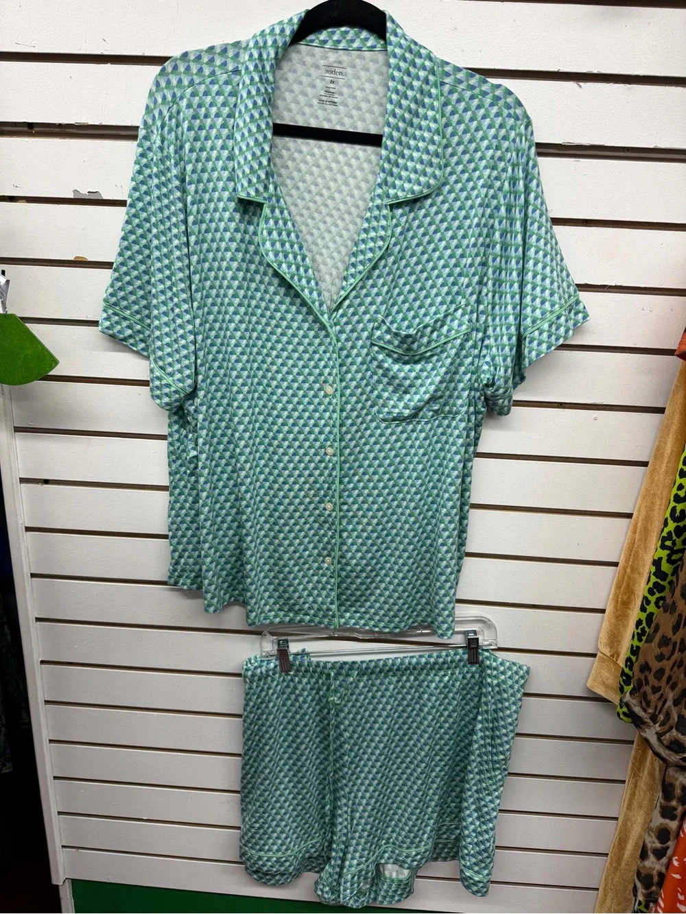 Auden Mint Green Geometric Short Sleeve Pajama Set